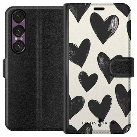 Kompatibelt Lommeboketui til Sony Sony Xperia 1 VII Cactus and Friends - Bold Black Love Pattern