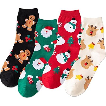 Dame bomuldsstrømper med sjove motiver - Søde dyr, blomster (passer til damestørrelse 36-41)