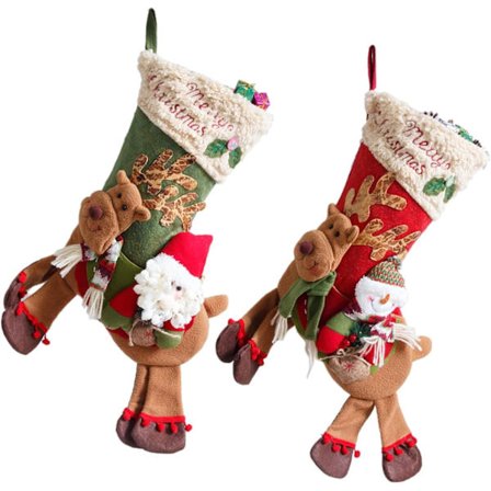 2 stk. julestrømper, nisse/snemand der rider på rensdyr julestrømpepynt, plys slikspisegave