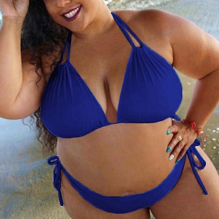 Plus Size Dam Sexig Bikini Set Vadderad BH Push Up Baddräkt Blue 2XL