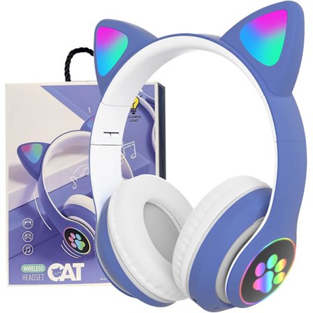 Bluetooth-hovedtelefoner til børn, søde ørekatteører LED-lys op Foldbare hovedtelefoner Stereo Over Ear med mikrofon/TF-kort Trådløse hovedtelefoner 