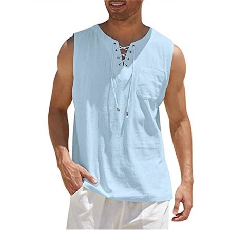 Herre middelalderlige renæssance vikinge pirat tanktop skjorter Casual ærmeløse snørebånd strand hippie toppe