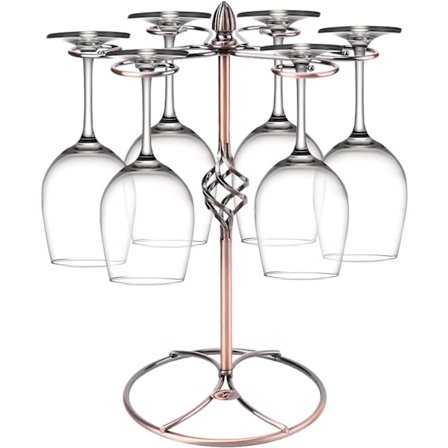 Vinglasstativ, stående vinglasstativ med 6 kroge, bordplade vinglasstativ (bronze farve)