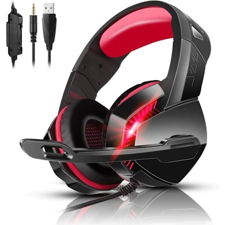 PS4 Gaming Headset med 7.1 Surround Sound, PC Headset med Støydempende Mikrofon og LED-lys, H3 Over Ear Hodetelefoner for Nintendo Switch, PS5, Xbox O