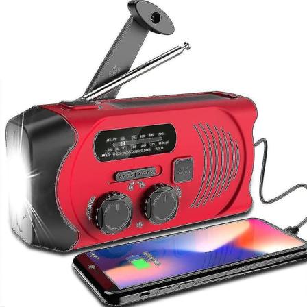 2023-solar Radio Am/fm Krankradio Bærbar Usb Genopladelig Nødradio med 2000 mah Power Bank, Led Lommelygte, Sos Alarm og Håndsving Dynamo