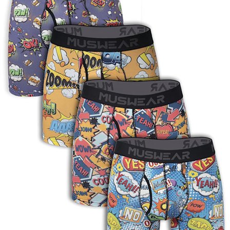 Sæt med 4 Herre Boxer Briefs - Åndbare, Komfortable, Ensfarvede, Perfekte til Afslappet Påklædning, Fitnesscenter eller Hverdagsbrug affiti Comic 