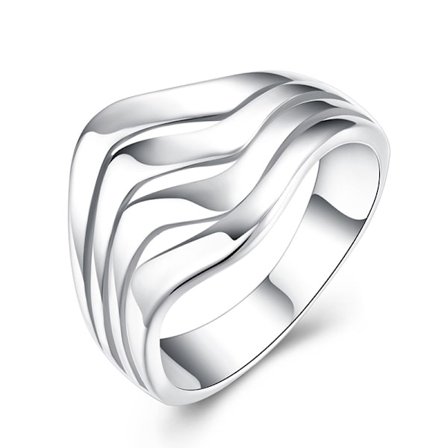 925 Sterling Silver Ring Slät Vågig Ring 6-10 Mode Charm Smycken