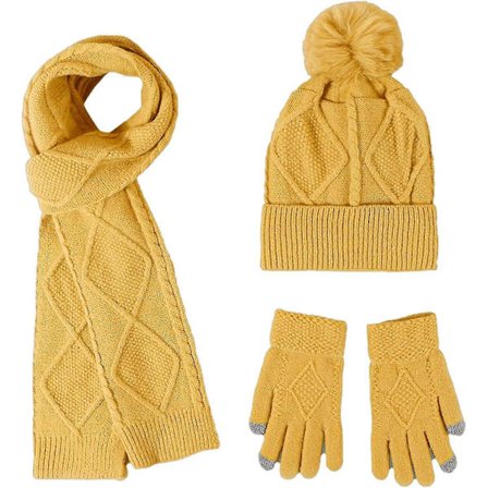 Vinter Varm Strikket Hue Halstørklæde Handsker Sæt Til Kvinder Damer Piger 3 I 1 Pom