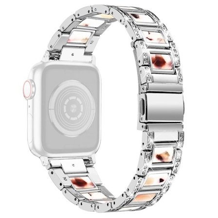 Apple Watch Series 8 (45mm) / Watch Ultra klockarmband i rostfritt stål med strass - Silver / Nougat Mönster