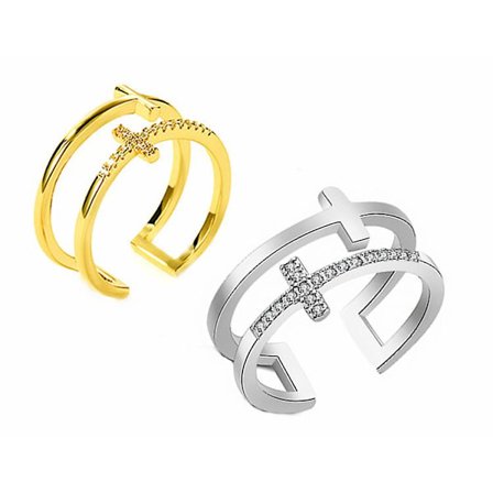 2 stk Dobbelt Kors Diamant Innskrift Sølv Ring Smykke Gave