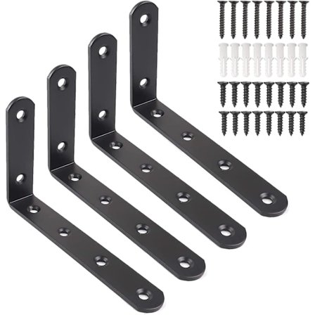 4 stk Veggfeste for hylle L-formet festebrakett for hylle Dekorasjon Kjøkken Soverom Møbelhengende garderobe 125 * 75 * 3 mm Svart