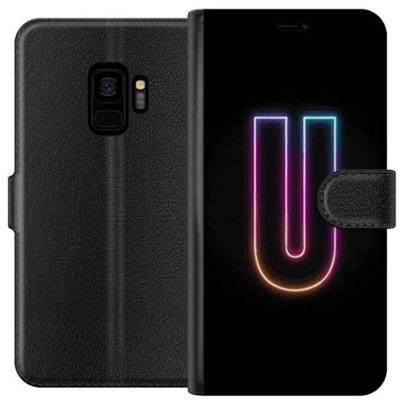 Kompatibel Tegnebogsetui til Samsung Samsung Galaxy S9 Minimalistisk neonbogstav U i farverig lyseffekt mod sort baggrund