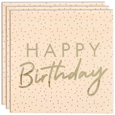 Pilkullinen Lautasliina Happy Birthday Persikka