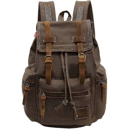 Vintage Unisex Casual Lær Ryggsekk Canvas Sekk Skolesekk Satchel Tursekk Reise Utendørs Skulderveske (brun)