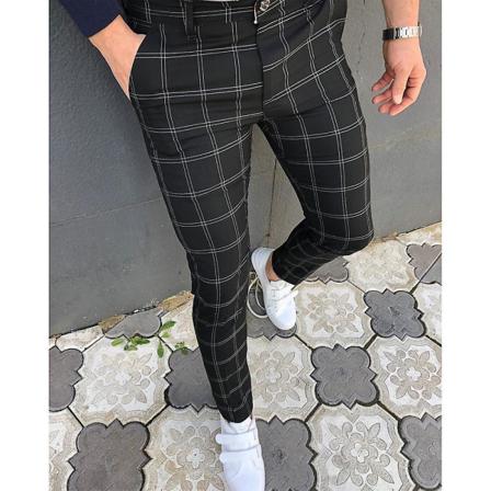 Rutig Slim Pencil Byxa För Män Black 3xl