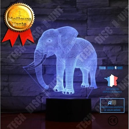 Nattlampa - TD - 3D Elefant - Uppladdningsbar LED - 7 Färger - Inredning