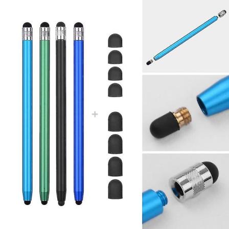 2-i-1 Universal Stylus Penna för alla Pekskärmstabletter och Mobiltelefoner med 8 extra utbytbara mjuka gummispetsar (4st Svart/Kunglig Blå/Grön)