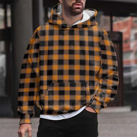 Herr Rutig Långärmad Tröja Hooded Pocket Casual Hoodies