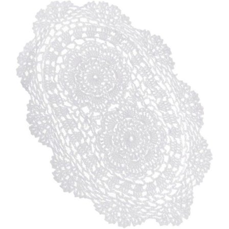 Utsökt Vit Virkad Bomullsspets Duk Oval Bordstablett 28 x 38 cm