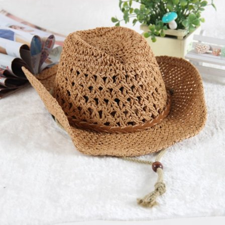 Cowboyhatt i halm, formbar, bred brem, solbeskyttelse, størrelse S for voksne