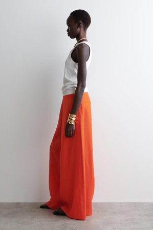 COS Women's Linen Wide-Leg Trousers in Orange