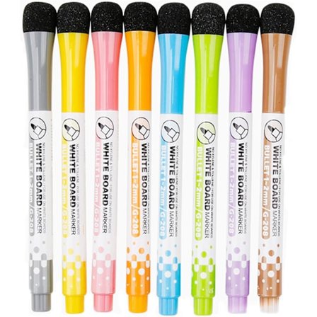 8 stk. Magnetiske Tørrmærkepenne - Fin Spids, Hvidtavlepenne med Indbygget Viskelæder, Lav Lugt Fin Spids Sletbar Hvidtavlepen