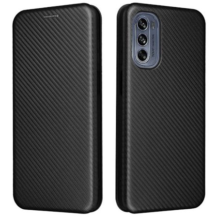 SKALO Motorola Moto G62 5G Carbon Fiber Lompakkokotelo - Musta