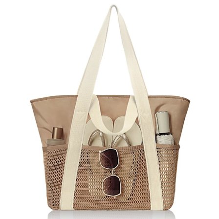 Strandtaske, stor vandtæt tote taske med lynlås til kvinder - sandtæt rejsetaske til ferie, pool og familieudflugter