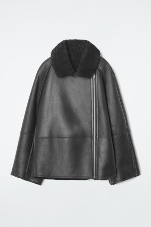COS Women's Oversized Shearling Aviator Jacket in Black
