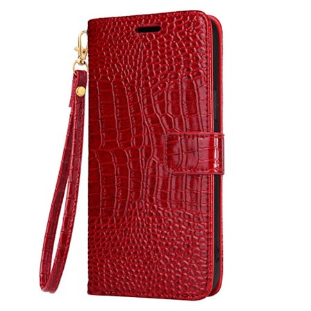 iPhone 16E punainen krokotiilikuviollinen lompakkokotelo ve-nahkaa