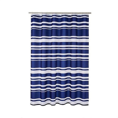 Duschdraperi i tyg - 183 x 183 cm, Marinblå Rand för Badrum