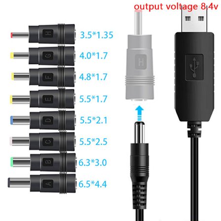 USB til likestrømkabel 5V til 12V Boost Converter 8 adaptere USB