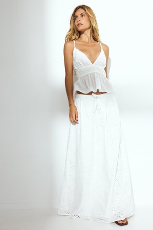 NA-KD Anglaise Maxi Skirt - Lange nederdele - Hvid - EU 40