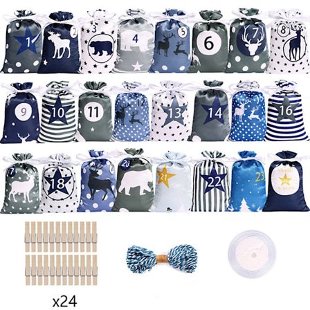 Julekalender Gaveposer 1-24 Hengende Pose Sett Julegave-stil5