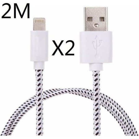 USB-laddkabel - YSFMODE - 2-pack - 2M - Vävt tyg - Kompatibel med iPhone 5/6/6s/6s Plus