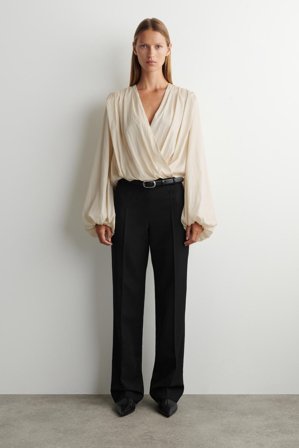 COS Women's Gathered Wrap-Over Blouse in Beige