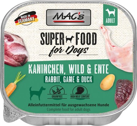 Mac's Super Food for Dogs Kanin, Vilt og And 10x150g - Våtfôr