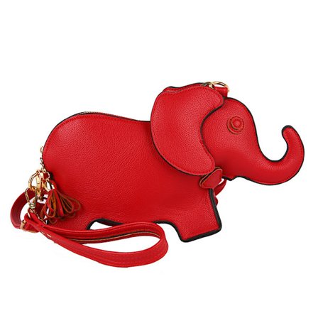 Baby elefant tegneserie skuldertaske crossbody taske, rød, læder