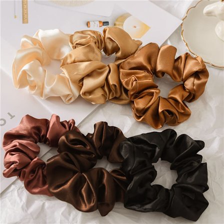 6 stk. Scrunchies for kvinner og jenter, elastiske hårbånd i sateng for tykt hår, stor scrunchy myk og silkeaktig scrunchies hestehaleholder 