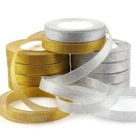 2 Rullar (25yard=22,89 mt.)1silver/1guld Organzaband 25 mm.