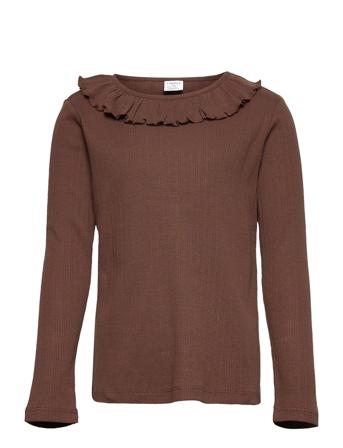Top Drop Needle Frill Collar Langærmet T-shirt Brun Lindex