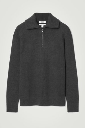 COS Men's Merino Wool Half Zip Jumper in Grey