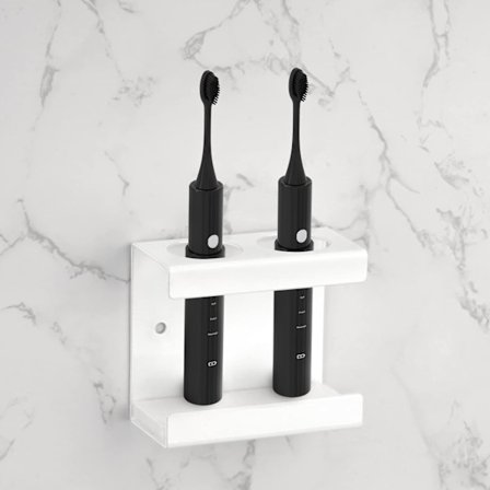 Tandborsthållare - Elektrisk tandborsthållare för badrum - Ingen borrning - Med 2 hål (Ø 35 mm) - Vit