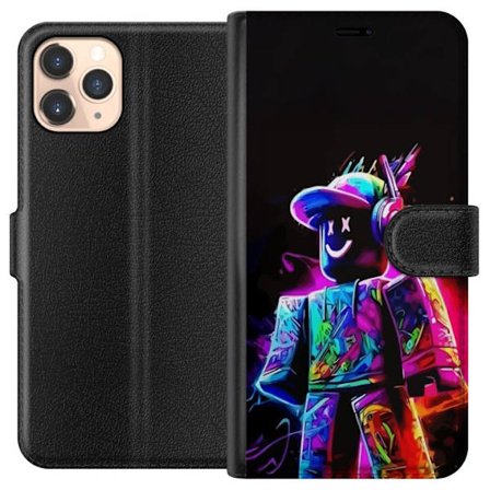 Kompatibel Tegnebogsetui til Apple Apple iPhone 11 Pro Farverig Roblox-spiller i neonfarver mod sort baggrund i moderne gamingstil