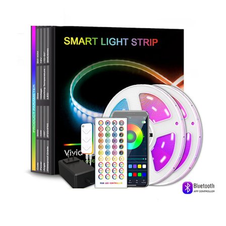 Bluetooth RGB LED-stripe – 30 m/40 m rull, musikkstyrt lysslynge, smart app og fjernkontroll, 12 V, dimbar_jar