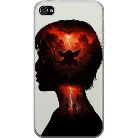 Kompatibelt Mobildeksel til Apple Apple iPhone 4s Stranger Things silhuettmotiv med syklende barn rød lyn og Upside Down estetikk ikonisk mystikk