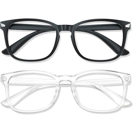 2-pack Blåljusglasögon, Datorläsning/Gaming/TV/Telefonglasögon för Kvinnor och Män, Anti-Ögonansträngning och UV-blänk (Ljus Svart + Klar)