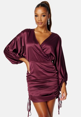 Bubbleroom - Kimberly Satin Dress - Bordeaux - Kläder