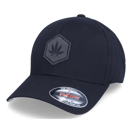 Iconic - Charcoal Hemp Marijuana Patch Black Flexfit Flexfit Black Cap - @ Hatstore