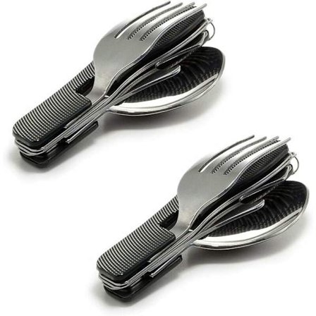 Resebestick 2-delat set Bärbar 4 i 1 tallrikar Hjul i aluminium